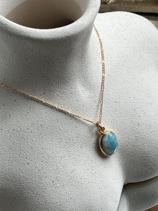 Elegant Larimar Oval Pendant, 18K Gold Plated