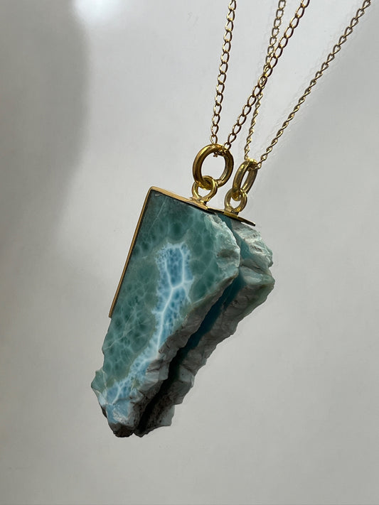 Larimar Natural Pendant, 18K Gold Plated