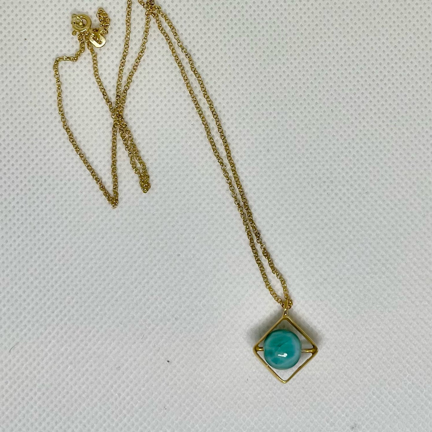 Larimar Sphere in Square Pendant, 18K Gold Plated